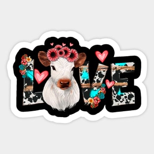 Floral Calf Love Cow Print Western Valentines Day Calf Mom Sticker